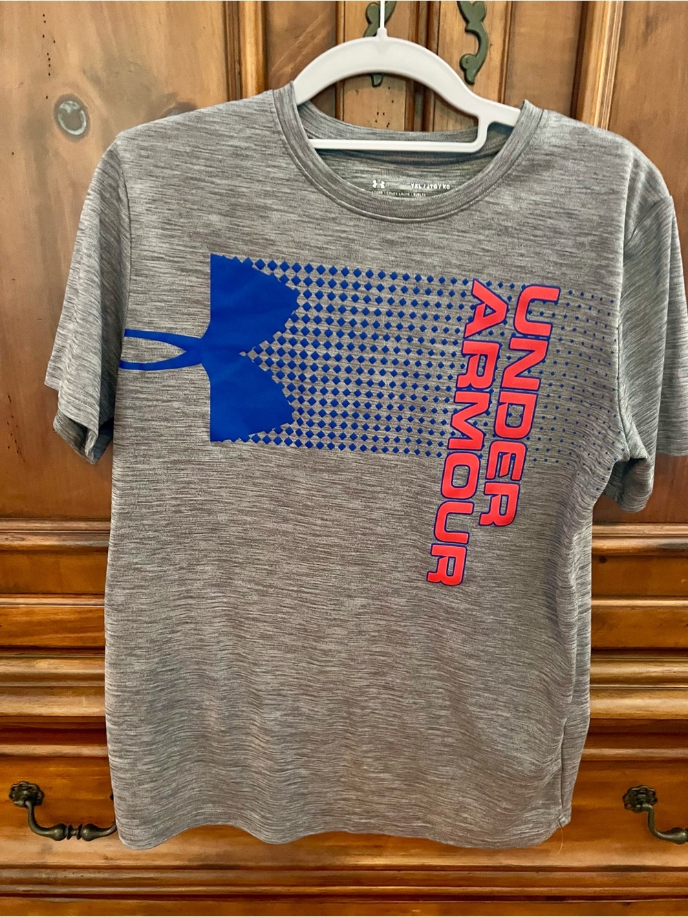 Under Armour Gray Heather HeatGear Tee with Blue & Red Accents